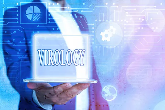 Text sign showing Virology. Business photo showcasing branch of science dealing with the variety of viral agents and disease System administrator control, gear configuration settings tools concept