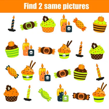 children educational game. Find the same pictures. Halloween activity for children and kids