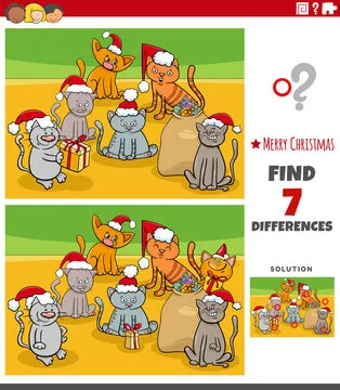 differences educational task for kids with kittens on Christmas time