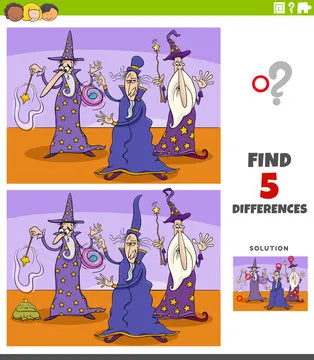 differences educational task for kids with wizards fantasy characters