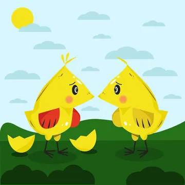 Spot the difference educational children's game with chickens illustration, two chickens, children's play sheet with chickens on the grass, Easter card