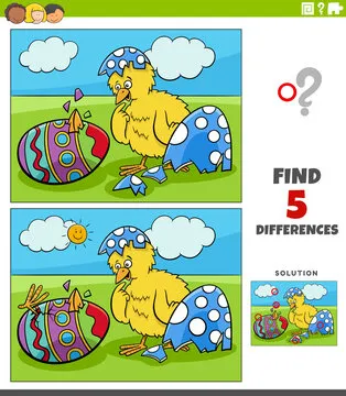 differences educational game for kids with Easter chicks