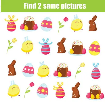 children educational game. Find the same pictures. Easter activity for toddlers and kids