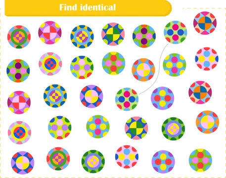 Logic puzzle game for children and adults. Find identical circles and connect them with a line. Development of attention, thinking and memory