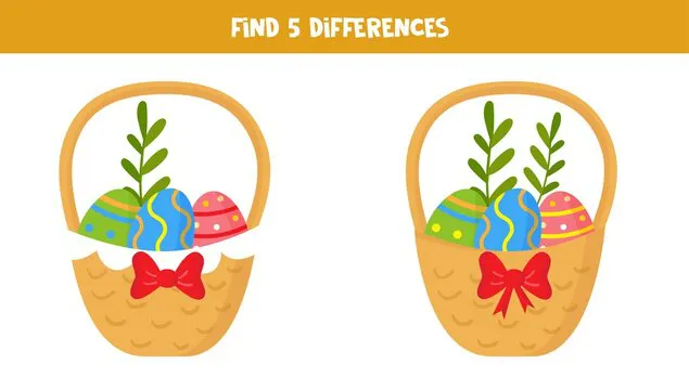 Find 5 differences between pictures. Easter baskets.