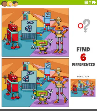 differences educational game with robots fantasy characters