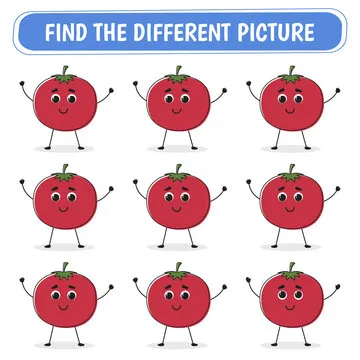 Game for kids.  Find a different tomato  among the same ones. Vector illustration
