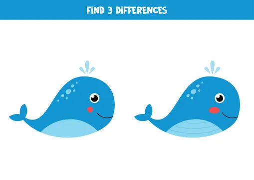 Find three differences between two cute whales.