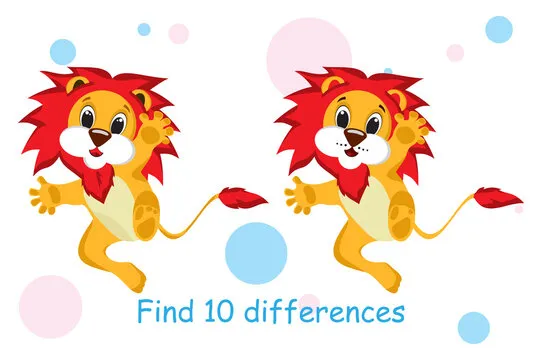 Illustration of a lion cub. Spot the differences in animals. Print on paper. Vector illustration