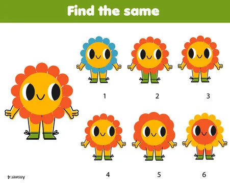 Children educational game. Find two same pictures of cute flower