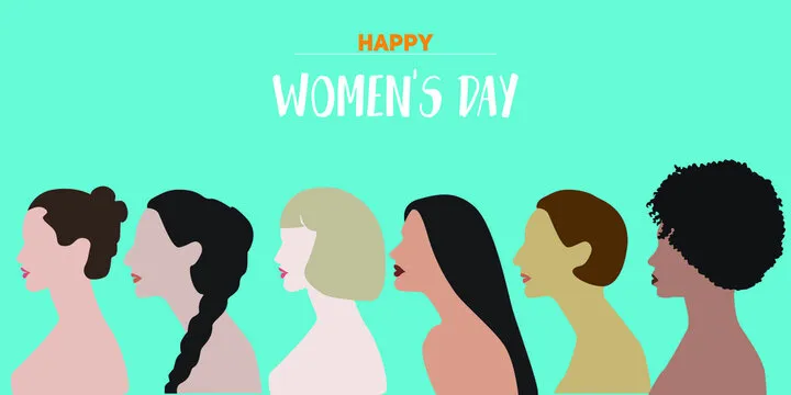 silhouettes of women of different races on a blue background