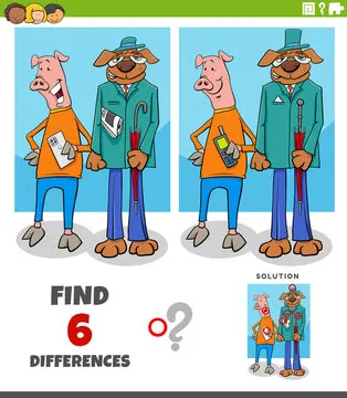 differences game with cartoon dog and pig characters