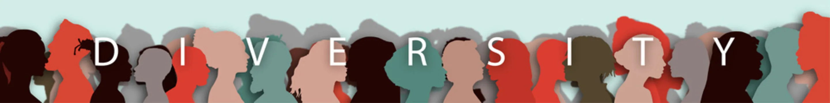 Word - Diversity. Silhouette of diversity people side. Group of multi-ethnic business co-workers and colleagues. Community of friends. Cooperation and collaboration.