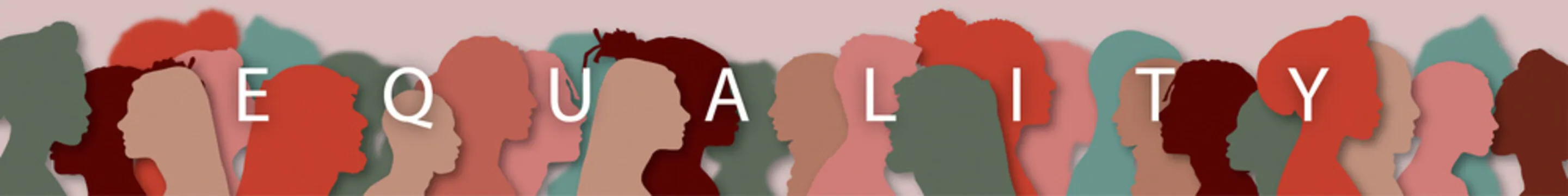 Word - Equality. Silhouette profile group of men and women of diverse culture. Diversity multi-ethnic and multiracial people. Concept of racial equality and anti-racism. Multicultural society.