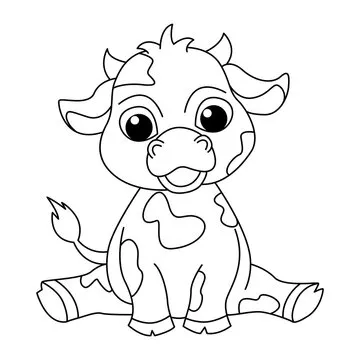 Cute cow cartoon coloring page illustration vector. For kids coloring book.