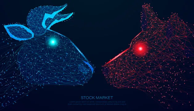 Abstract Polygon and Spot Bull Market and Bear Market, Stock Market Trend Concept, Stock Marketing Investment, Difference Between Uptrend and Downtrend stocks, and Financial.