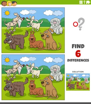 differences game with cartoon dogs animal characters