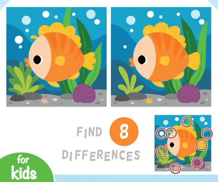 Find differences educational game for children, Cute fish