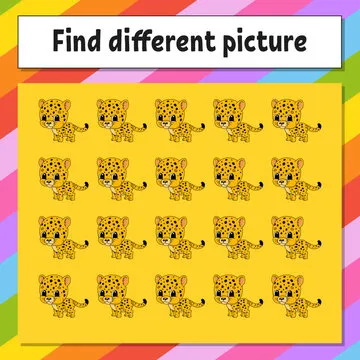 Find different picture. Educational activity worksheet for kids and toddlers. Game for children. Vector illustration.