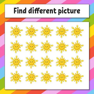 Find different picture. Educational activity worksheet for kids and toddlers. Game for children. Vector illustration.