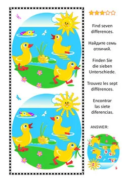 Difference game with ducklings at the pond