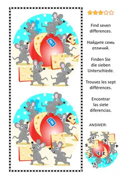 Difference game with mice and cheese. Answer included.