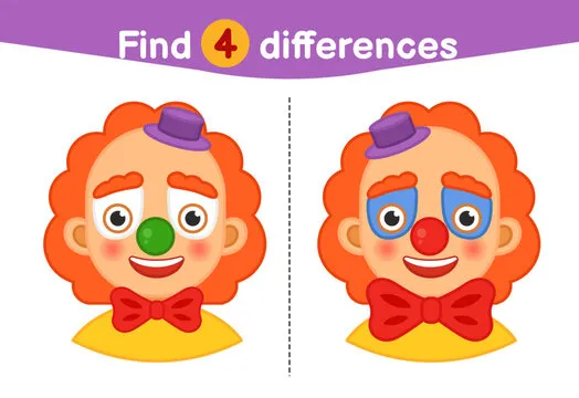 Find differences.  Educational game for children. Cartoon vector illustration of cute clown.