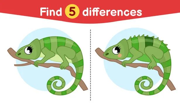 Find differences.  Educational game for children. Cartoon vector illustration of cute chameleon.