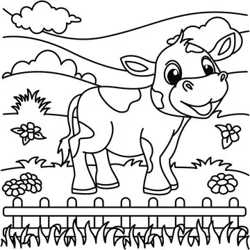 Funny cow cartoon characters vector illustration. For kids coloring book.