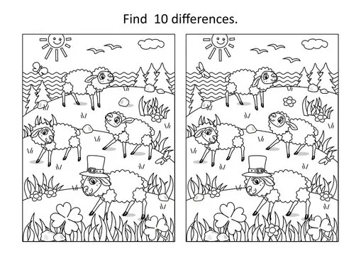 Sheep on pasture in St. Patrick's Day difference game