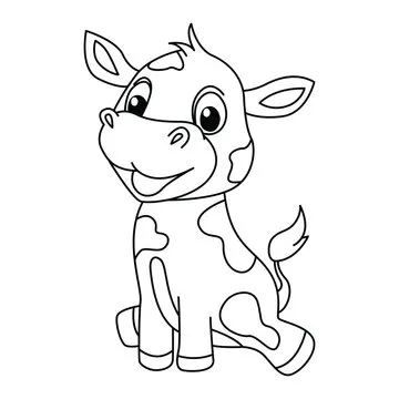 Funny cow cartoon characters vector illustration. For kids coloring book.