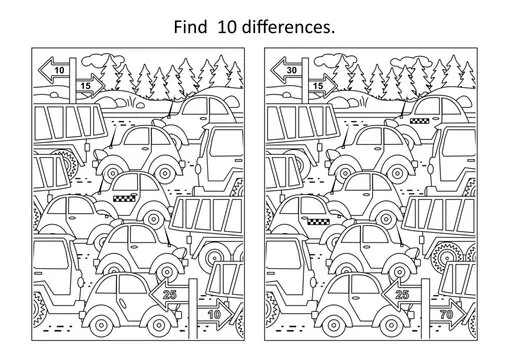 Difference game with toy cars road traffic