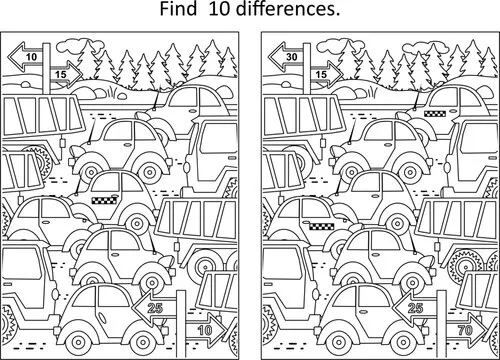 Difference game with toy cars road traffic