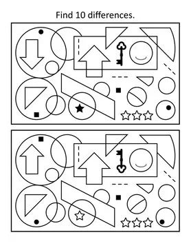 Abstract difference game. Spot 10 differences between two pictures.