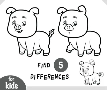 Cute cartoon Pig animal, Find differences educational game for children