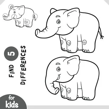 Cute cartoon Elephant animal, Find differences educational game for children