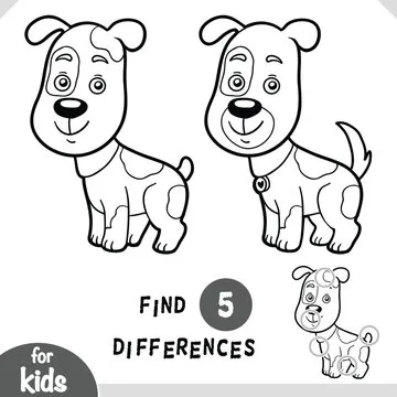 Cute cartoon dog pet animal, Find differences educational game for children