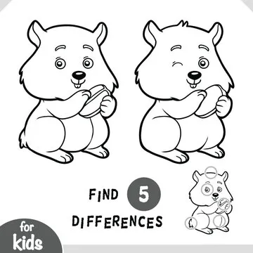 Cute cartoon hamster pet animal, Find differences educational game for children