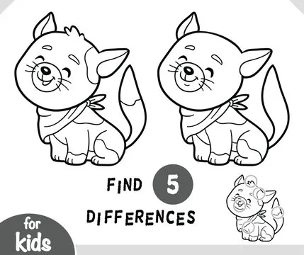 Cute cartoon cat pet animal, Find differences educational game for children