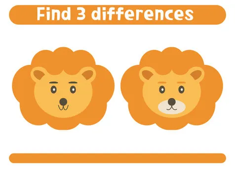Find three differences. Cute little lion. Worksheet for kids.