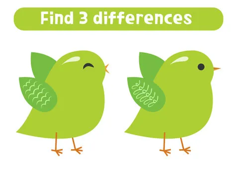 Find three differences. Cute little bird. Worksheet for kids.