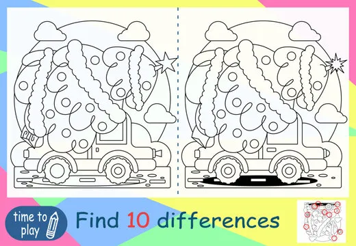 children's educational game. logic game. coloring book. find the difference. New Year. Christmas. car with Christmas tree