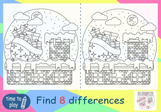 children's educational game. logic game. coloring book. find the difference. New Year. New Year's bag