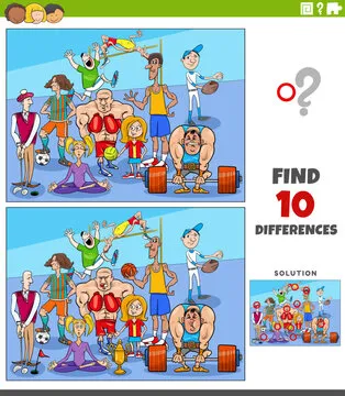 differences activity with cartoon sport athletes characters