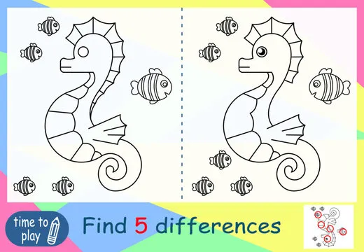 children's educational game. logic game. coloring book. find the difference. sea ​​Horse