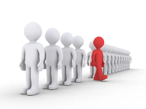 People in a row and one is leaving