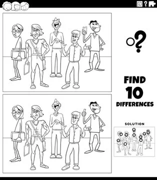 differences activity with cartoon young men coloring page