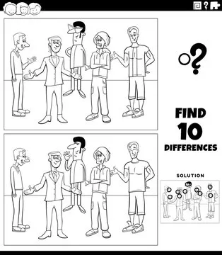 differences activity with cartoon young men coloring page