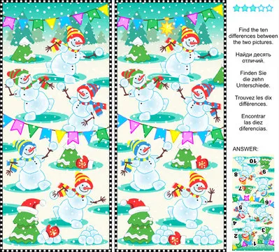 Find the differences picture puzzle - playful snowmen