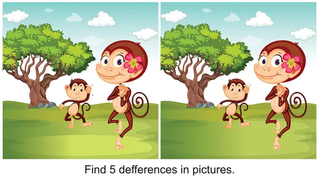 little monkey dancing find 5 differences in the picture.
